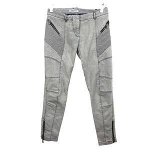 Pierre Balmain Moto Jeans Women’s Size 28 Biker Skinny Zipper Acid Wash Gray